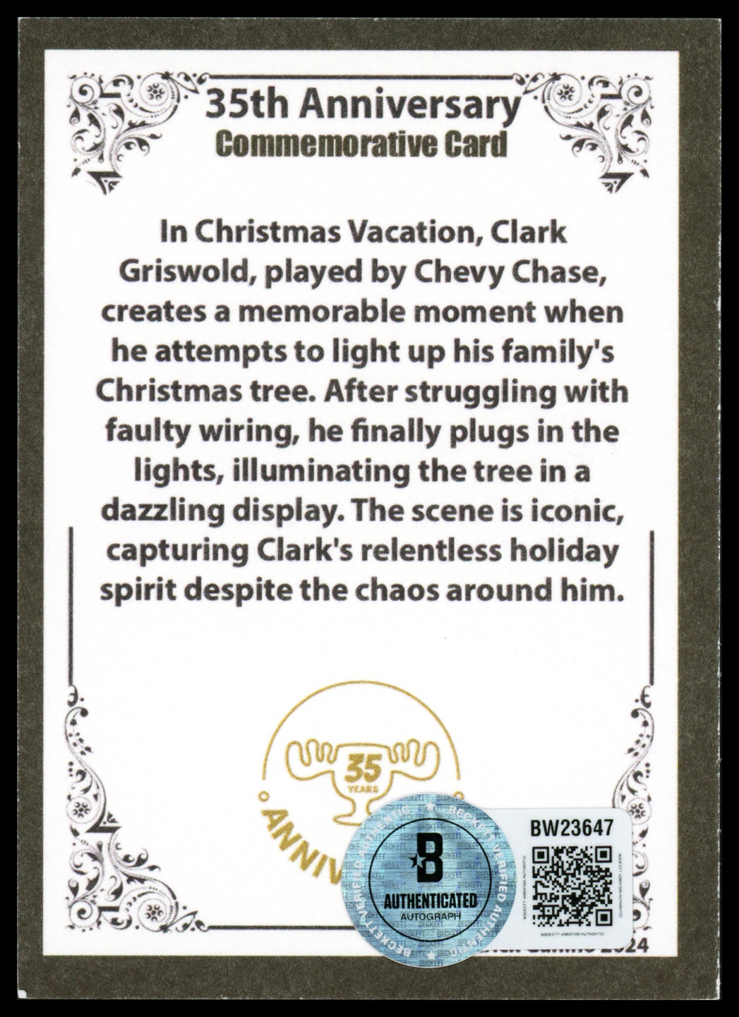 Chevy Chase Autographed Christmas Vacation 35th Anniversary Trading Card "Father Christmas" Beckett BAS QR Stock #261947