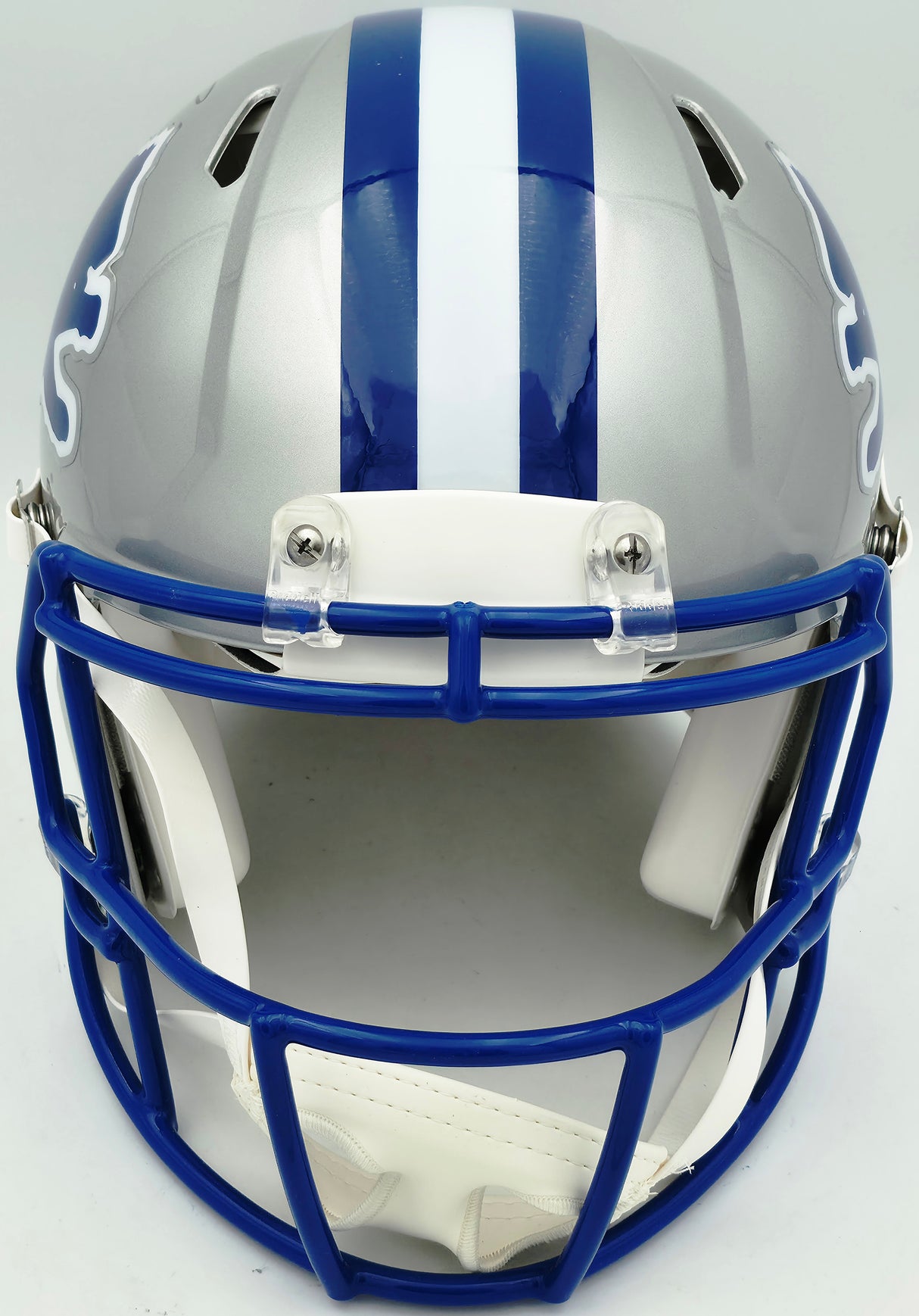 Barry Sanders Autographed Detroit Lions 1983-02 Silver Throwback Full Size Speed Authentic Helmet Beckett BAS QR Stock #260179
