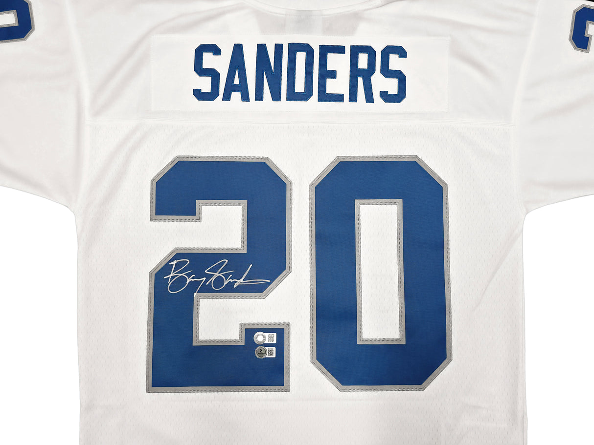 Detroit Lions Barry Sanders Autographed White Authentic Mitchell & Ness 1996 NFL Legacy Throwback Jersey Size 44 Beckett BAS QR Stock #260153