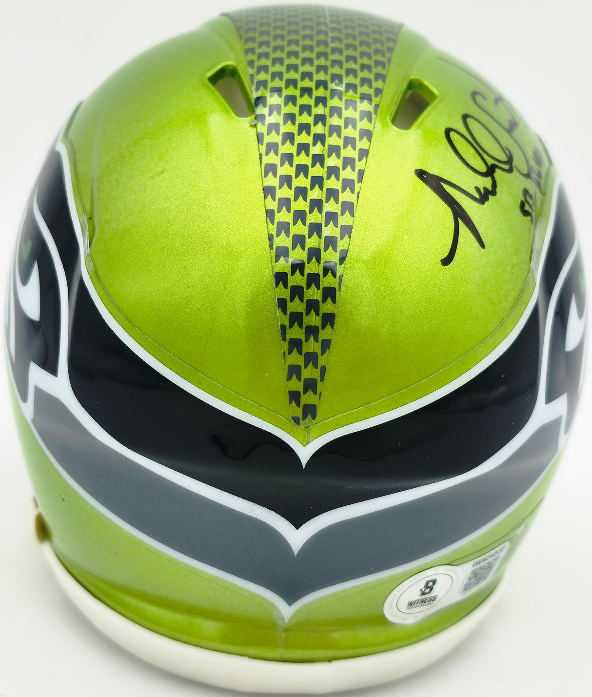 Malcolm Smith Autographed Seattle Seahawks Flash Green Speed Mini Helmet "SB LXVIII MVP" Beckett BAS Witness Stock #262122