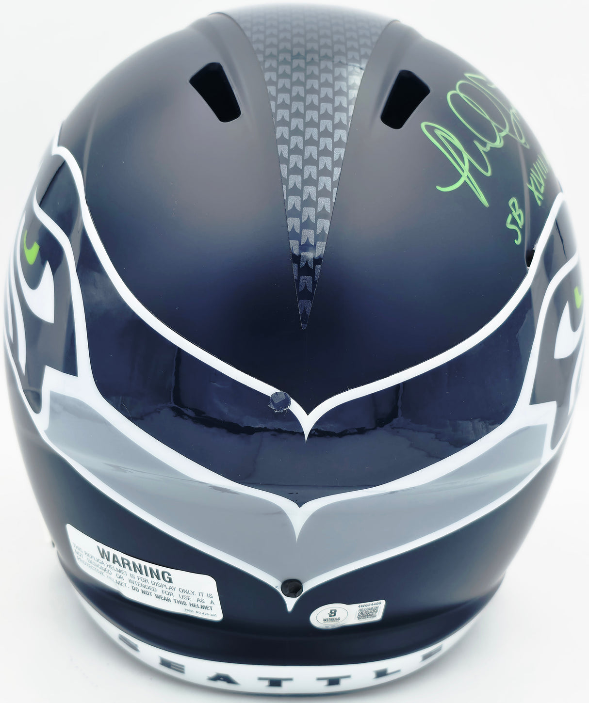 Malcolm Smith Autographed Seattle Seahawks Blue Full Size Speed Replica Helmet "SB LXVIII MVP" Beckett BAS Witness Stock #262124