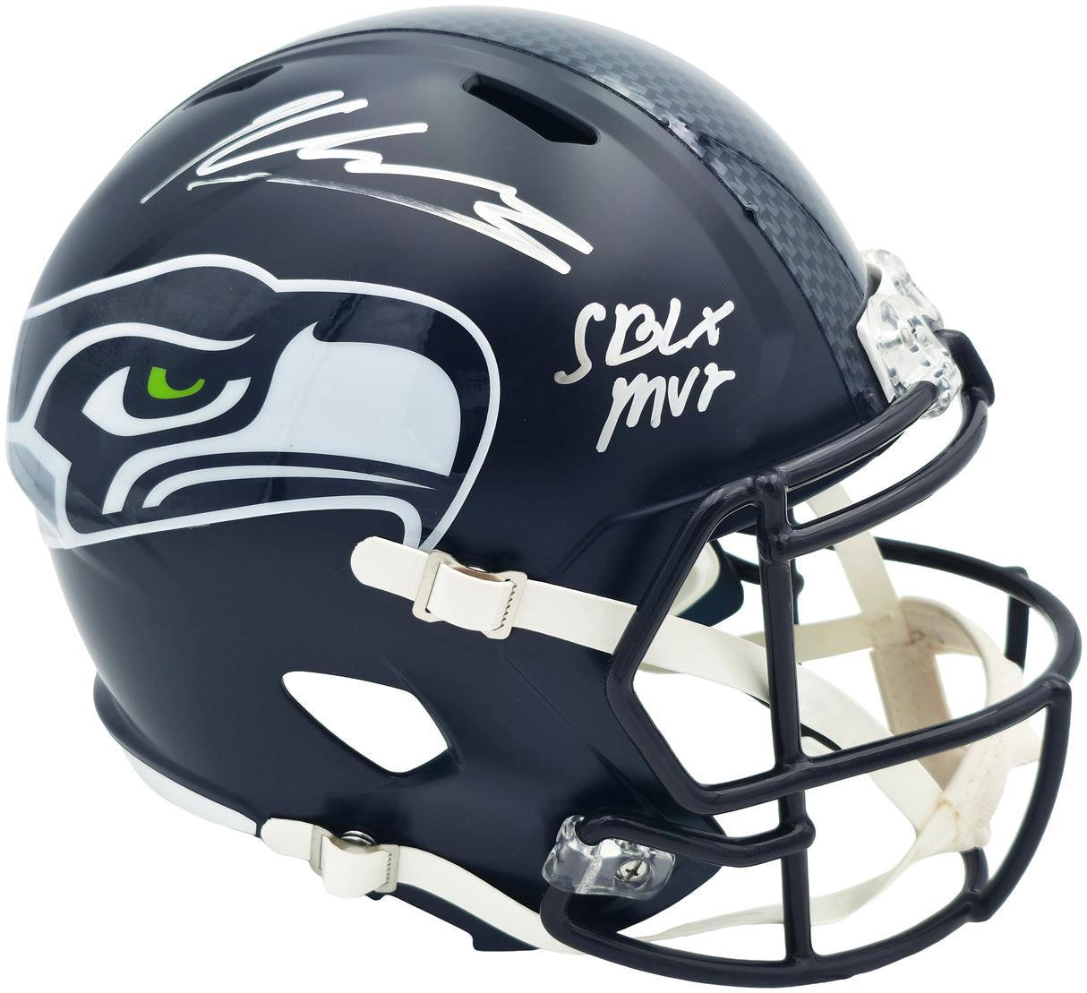 Kenneth Walker III Autographed Seattle Seahawks Blue Full Size Speed Replica Helmet "SB LX MVP" Beckett BAS Witness Stock #262131