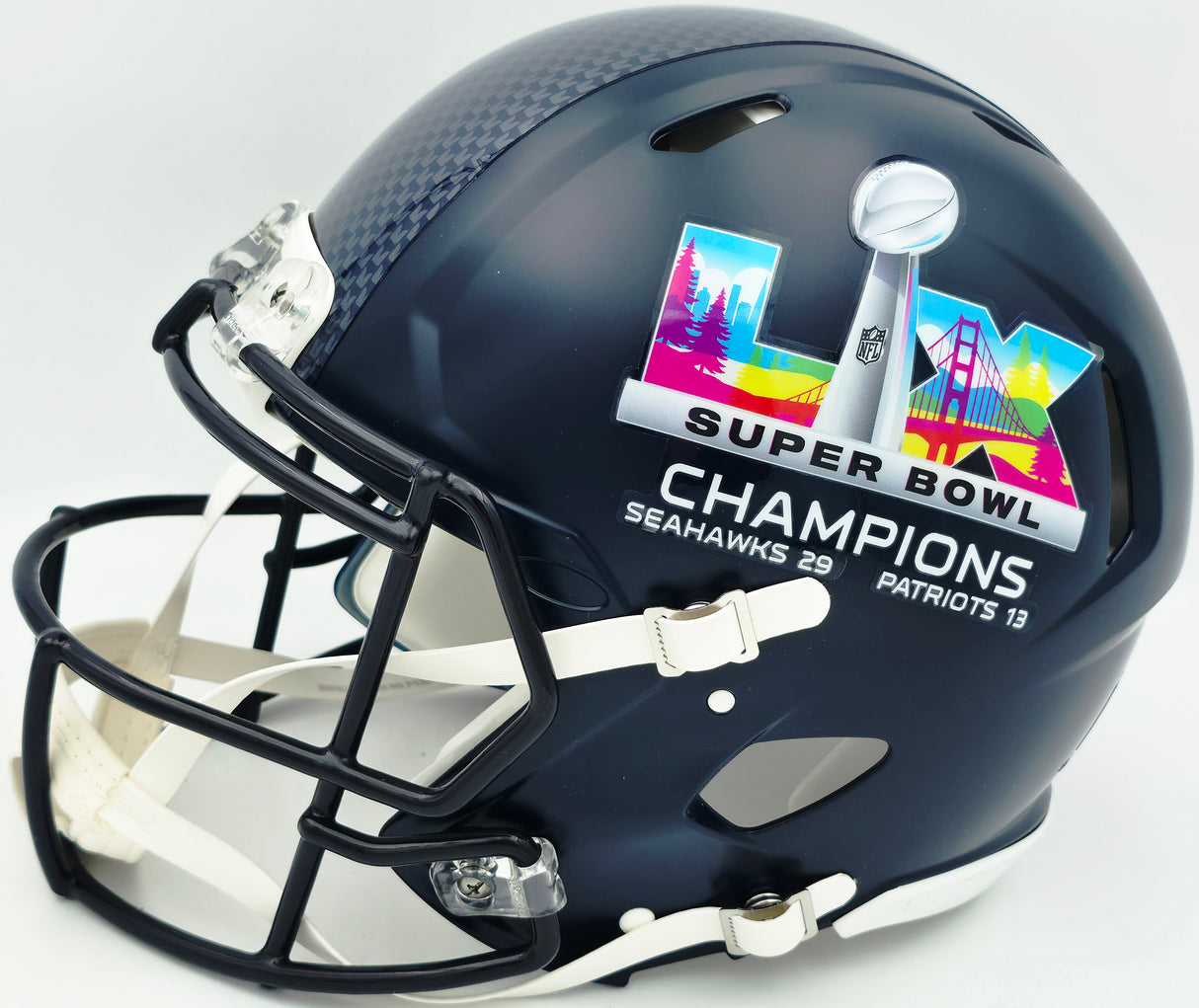 Jaxon Smith-Njigba Autographed Seattle Seahawks Blue Super Bowl LX Champions Logo Full Size Authentic Speed Helmet Fanatics Holo Stock #262359