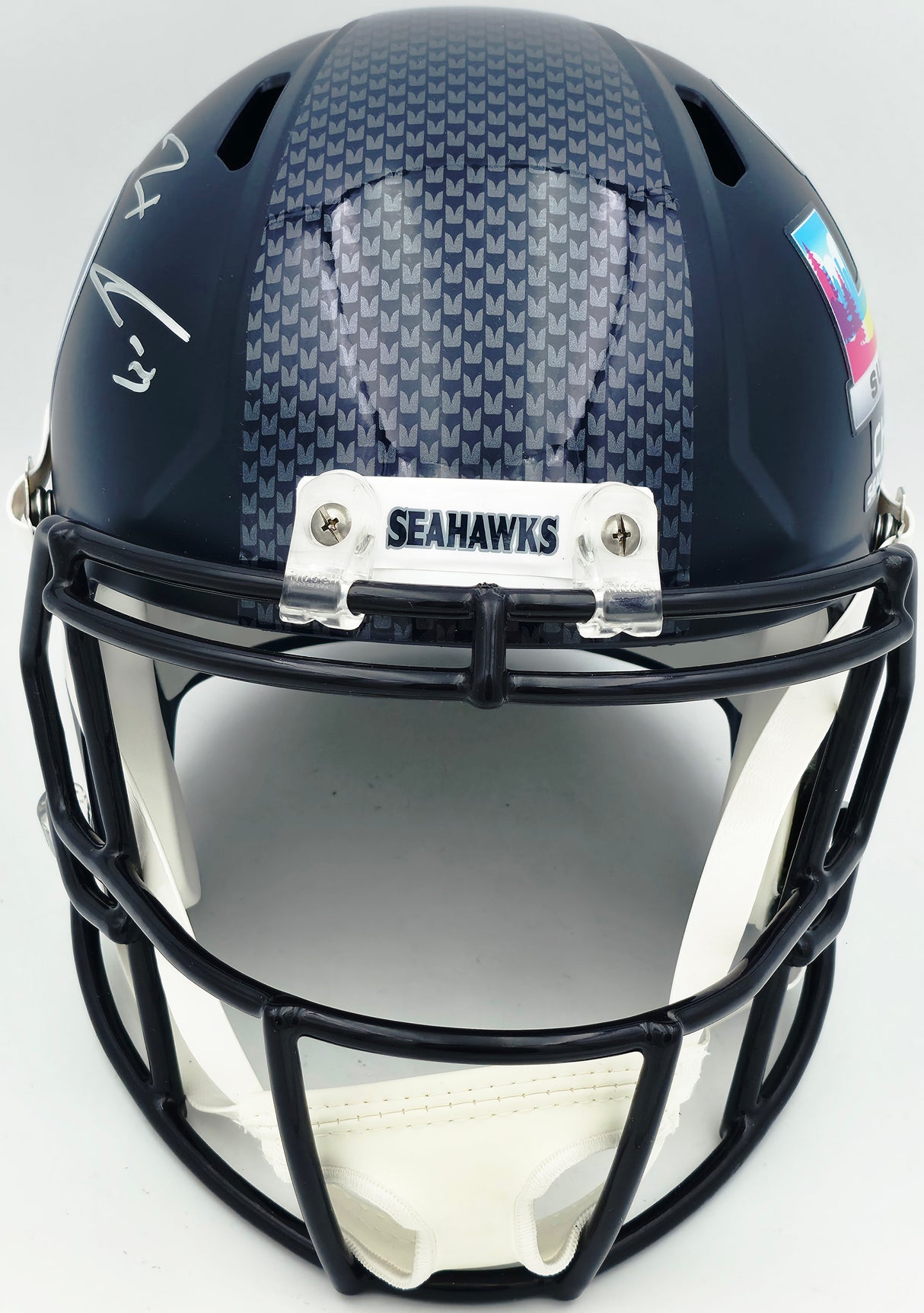 Jaxon Smith-Njigba Autographed Seattle Seahawks Blue Super Bowl LX Champions Logo Full Size Speed Replica Helmet Fanatics Holo Stock #262360