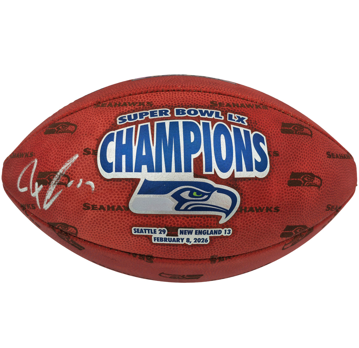 Jaxon Smith-Njigba Autographed Seattle Seahawks Official Super Bowl LX Logo Leather Football Fanatics Holo Stock #262362
