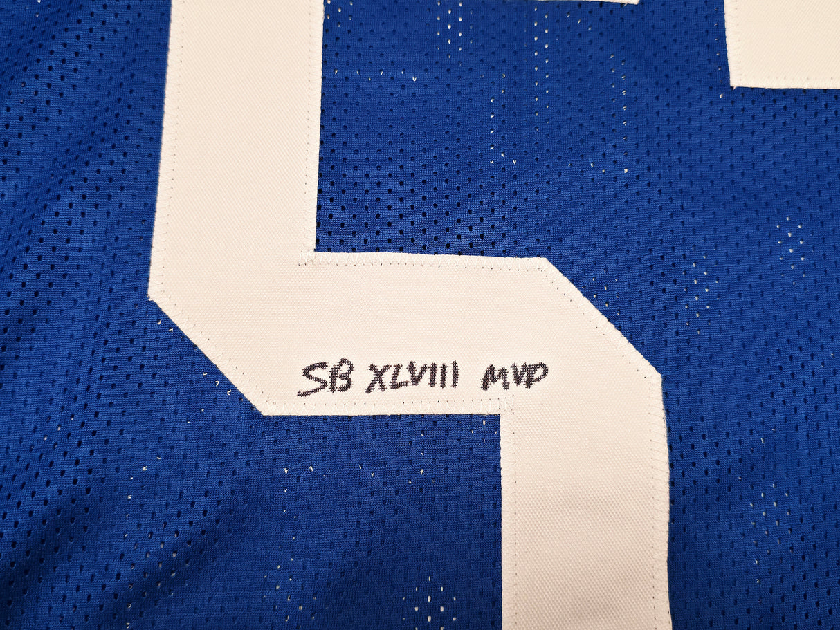 Seattle Seahawks Malcolm Smith Autographed Blue Jersey "SB LXVIII MVP" Beckett BAS Witness Stock #262117