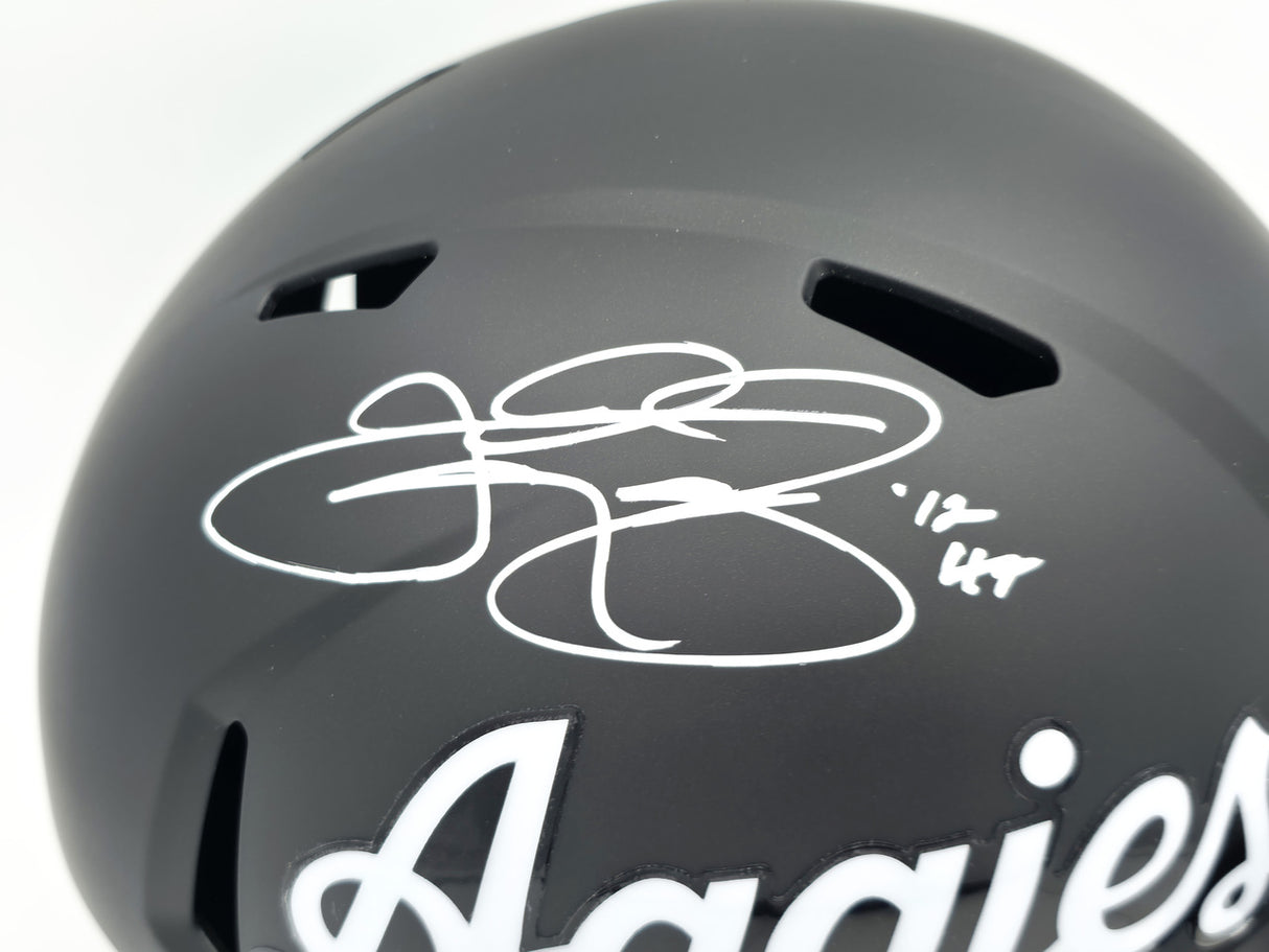 Johnny Manziel Autographed Texas A&M Aggies Black Full Size Script Logo Speed Replica Helmet "12 HT" Beckett BAS Witness Stock #261983