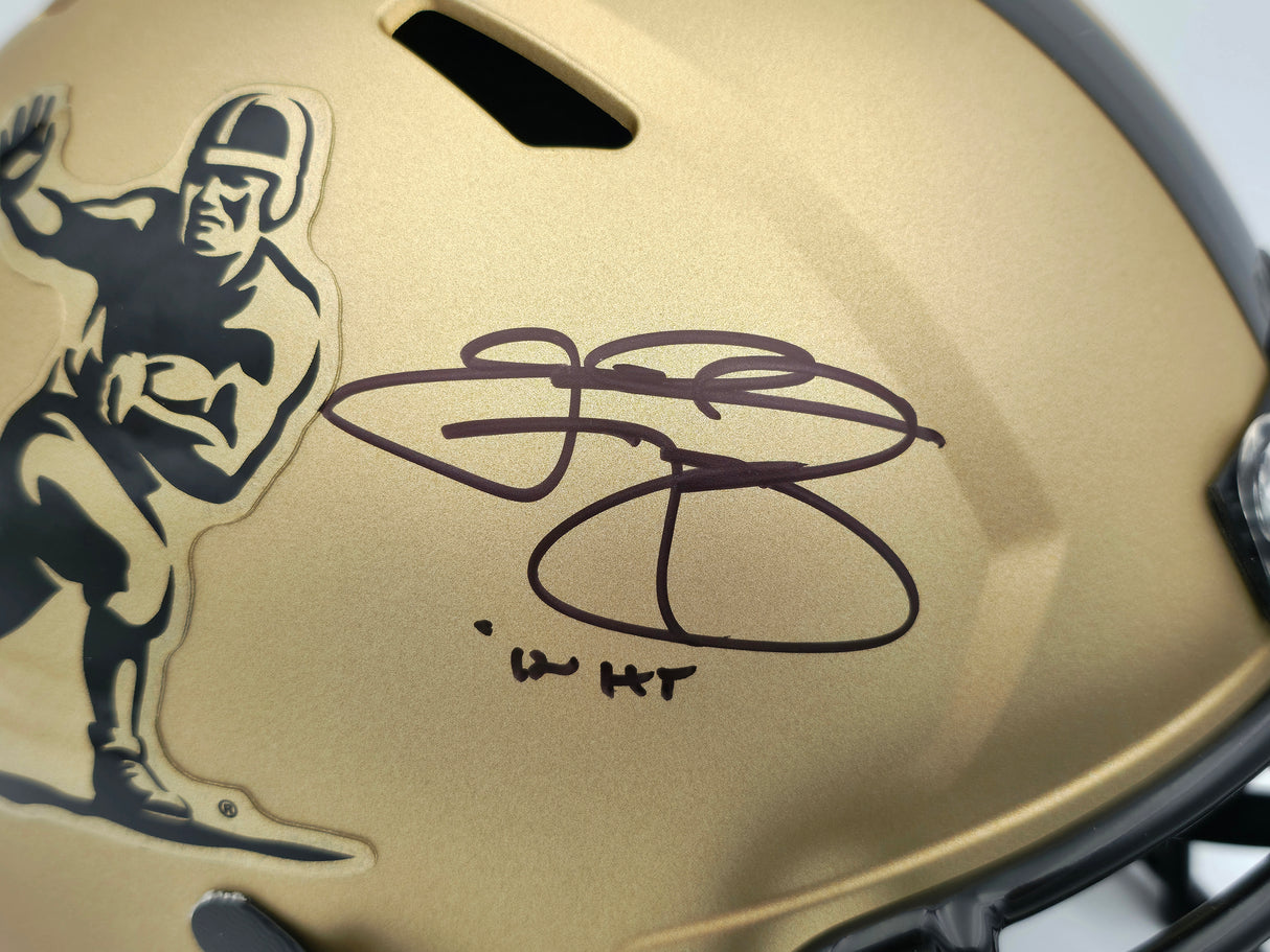 Johnny Manziel Autographed Texas A&M Aggies Gold Full Size Heisman Logo Speed Replica Helmet "12 HT" Beckett BAS Witness Stock #261984