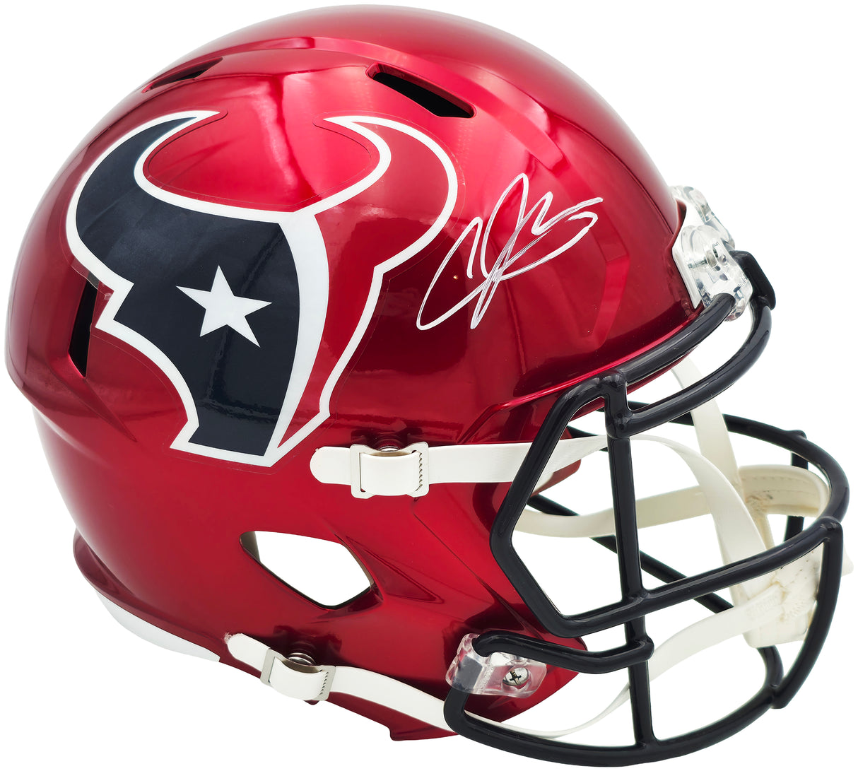 Andre Johnson Autographed Houston Texans Red 2022 Alternate Full Size Speed Replica Helmet Beckett BAS Witness Stock #262069