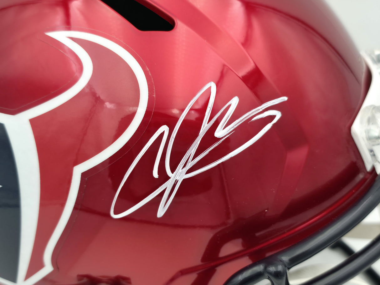 Andre Johnson Autographed Houston Texans Red 2022 Alternate Full Size Speed Replica Helmet Beckett BAS Witness Stock #262069