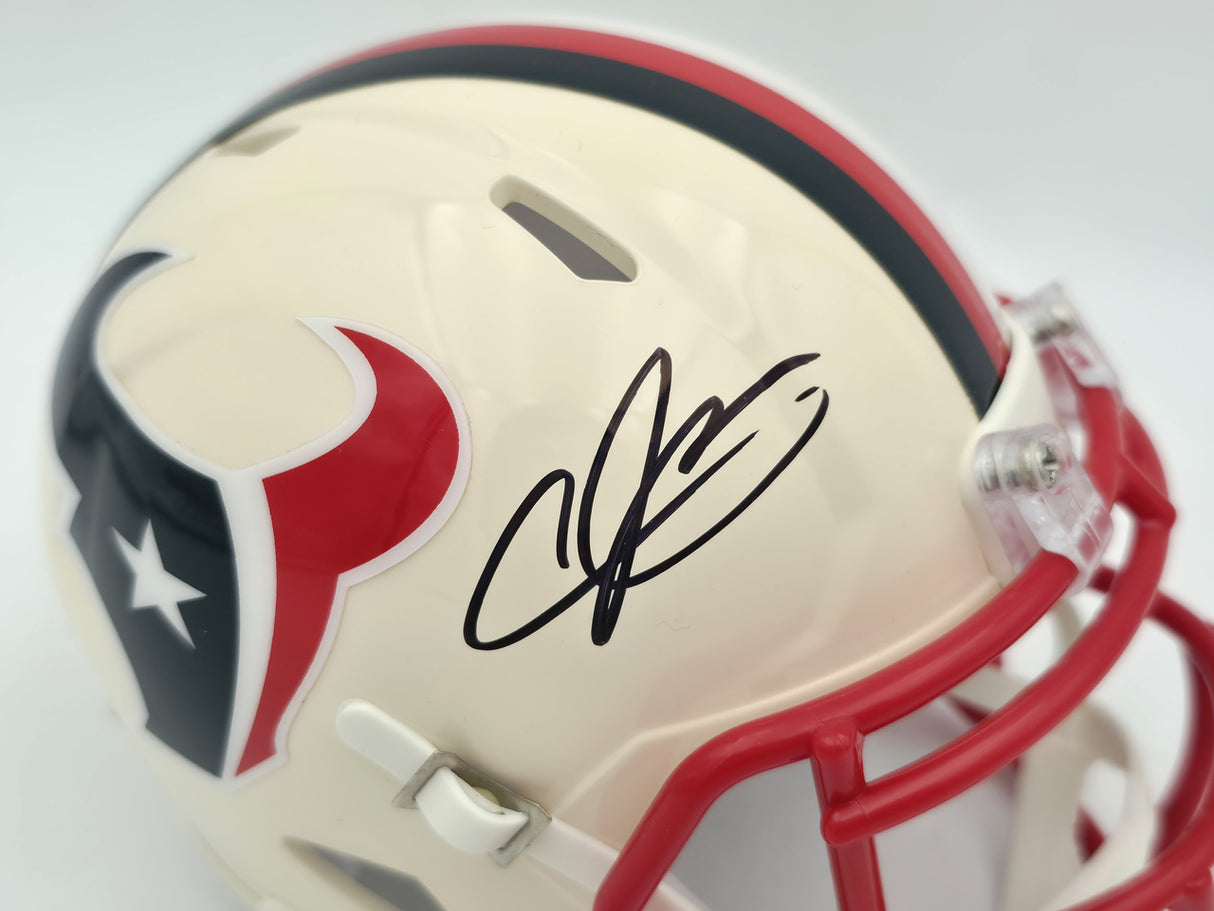 Andre Johnson Autographed Houston Texans Cream Retro Speed Mini Helmet Beckett BAS Witness Stock #262071