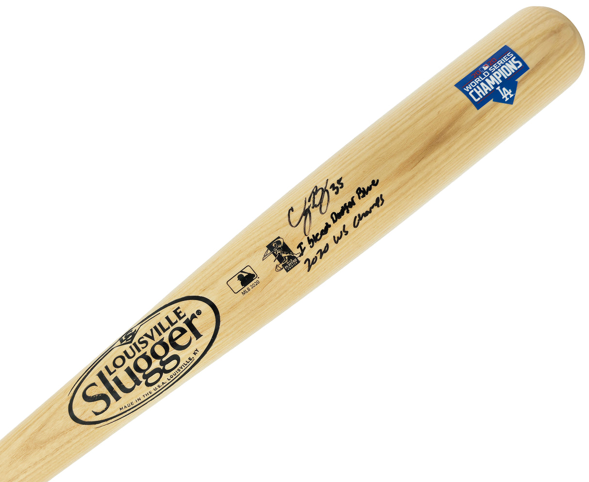 Cody Bellinger Autographed Blonde WS Logo Louisville Slugger Bat Los Angeles Dodgers "I Bleed Dodger Blue, 2020 WS Champs" Fanatics & MLB Holo Stock #263027