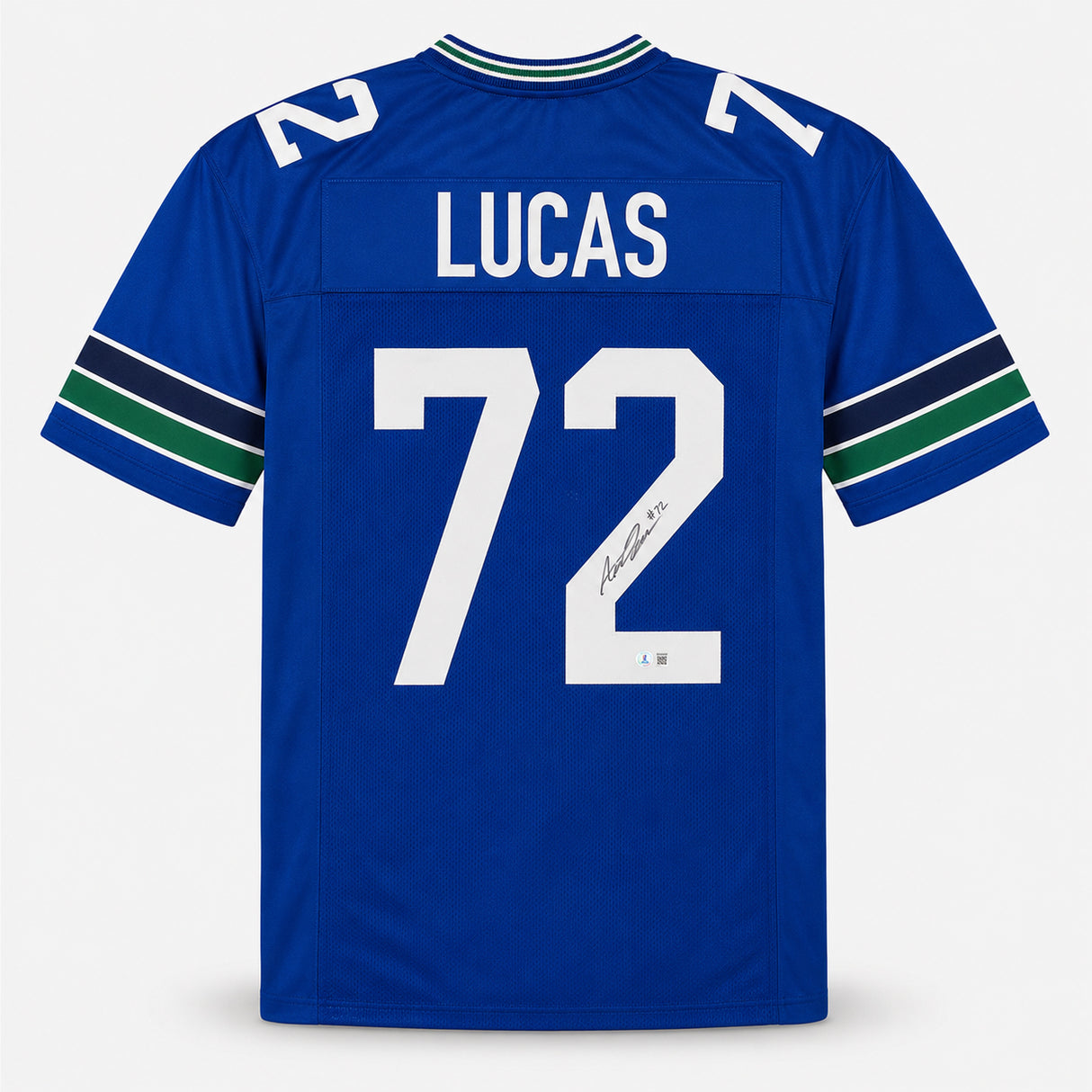 Seattle Seahawks Abraham Abe Lucas Autographed Blue Throwback Jersey MCS Holo Stock #263326