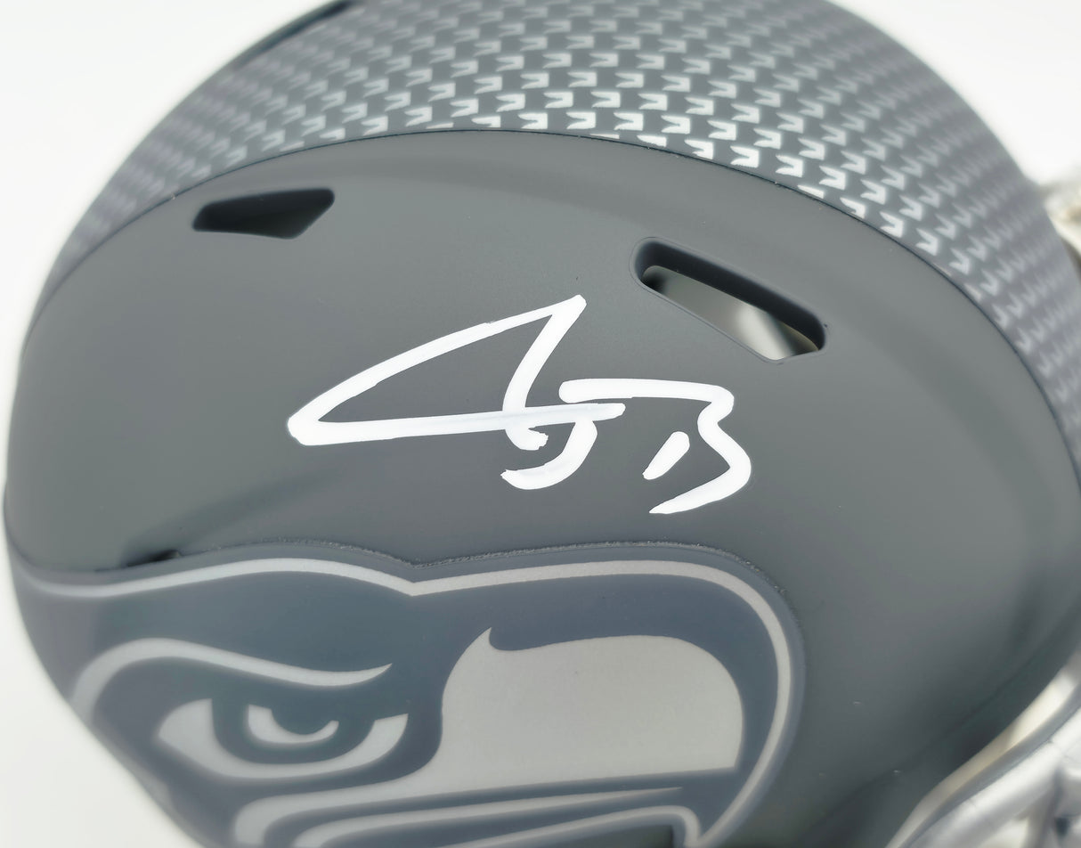 AJ Barner Autographed Seattle Seahawks Slate Gray Speed Mini Helmet Beckett BAS Witness Stock #262485