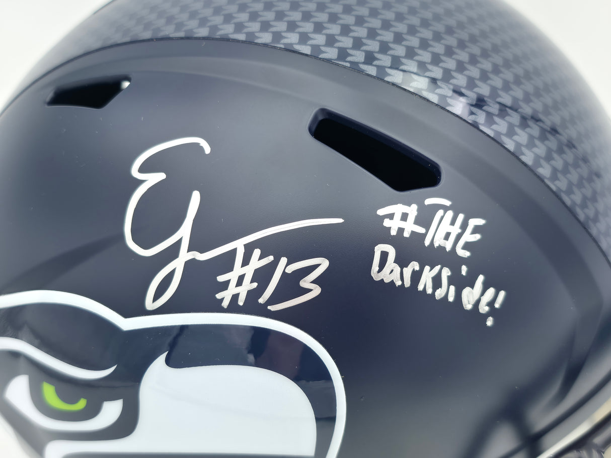 Ernest Jones IV Autographed Seattle Seahawks Blue Full Size Super Bowl LX Champions Logo Speed Replica Helmet "The Darkside" MCS Holo Stock #262477