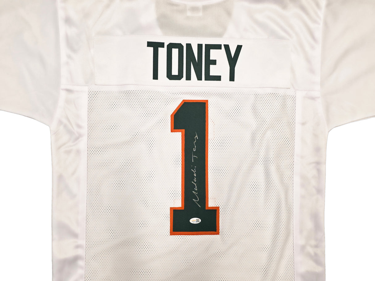 Miami Hurricanes Malachi Toney Autographed White Jersey JSA Witness Stock #262506