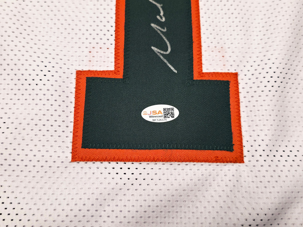 Miami Hurricanes Malachi Toney Autographed White Jersey JSA Witness Stock #262506