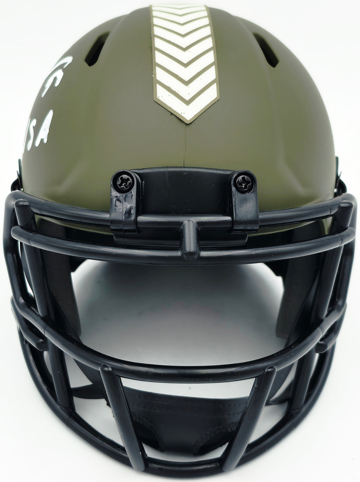 Brian Urlacher Autographed Chicago Bears Camo Green Salute to Service Speed Mini Helmet "USA" Beckett BAS Witness Stock #265865
