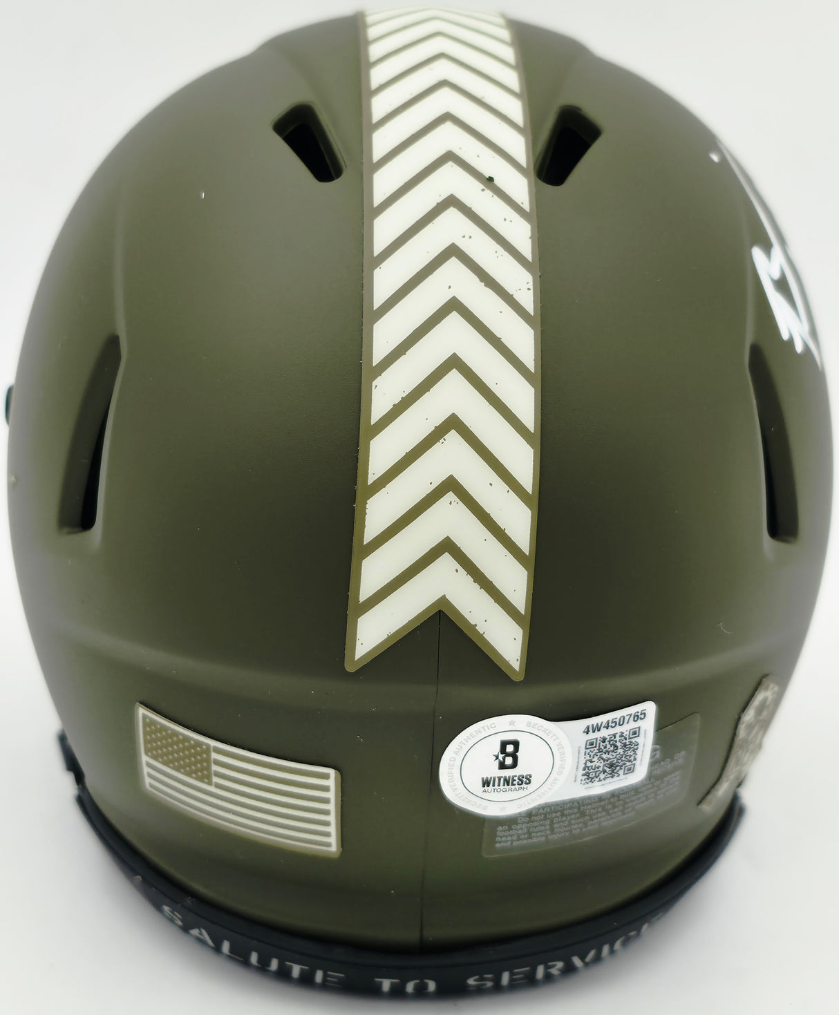 Brian Urlacher Autographed Chicago Bears Camo Green Salute to Service Speed Mini Helmet "USA" Beckett BAS Witness Stock #265865