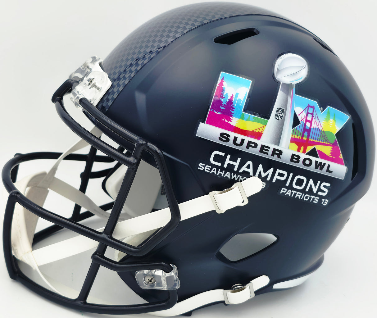 Uchenna Nwosu Autographed Seattle Seahawks Blue Full Size Super Bowl LX Champions Logo Speed Replica Helmet "SB LX Pick 6, SB LX Champs!" MCS Holo Stock #265543