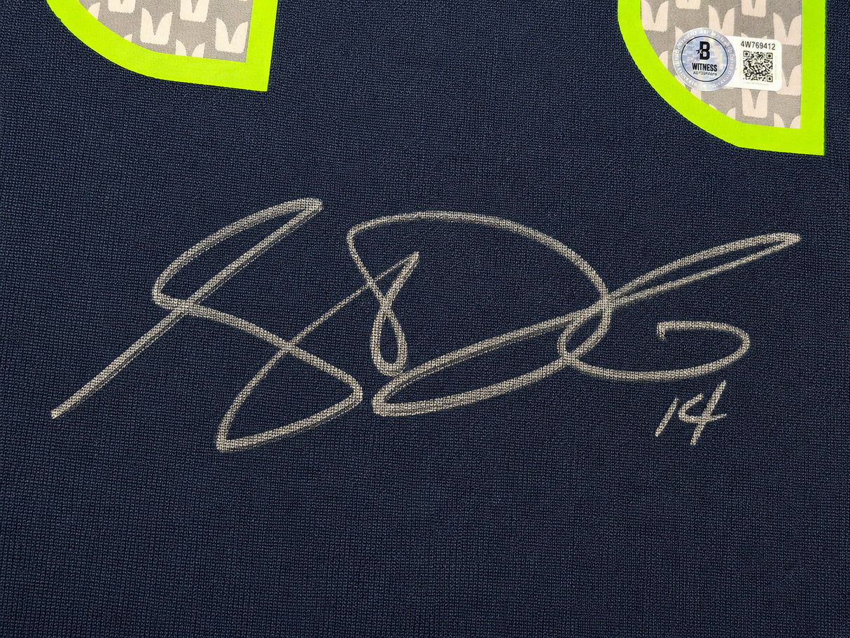 Seattle Seahawks Sam Darnold Autographed Blue Nike Super Bowl LX Patch Jersey Size XL Beckett BAS Witness Stock #265419