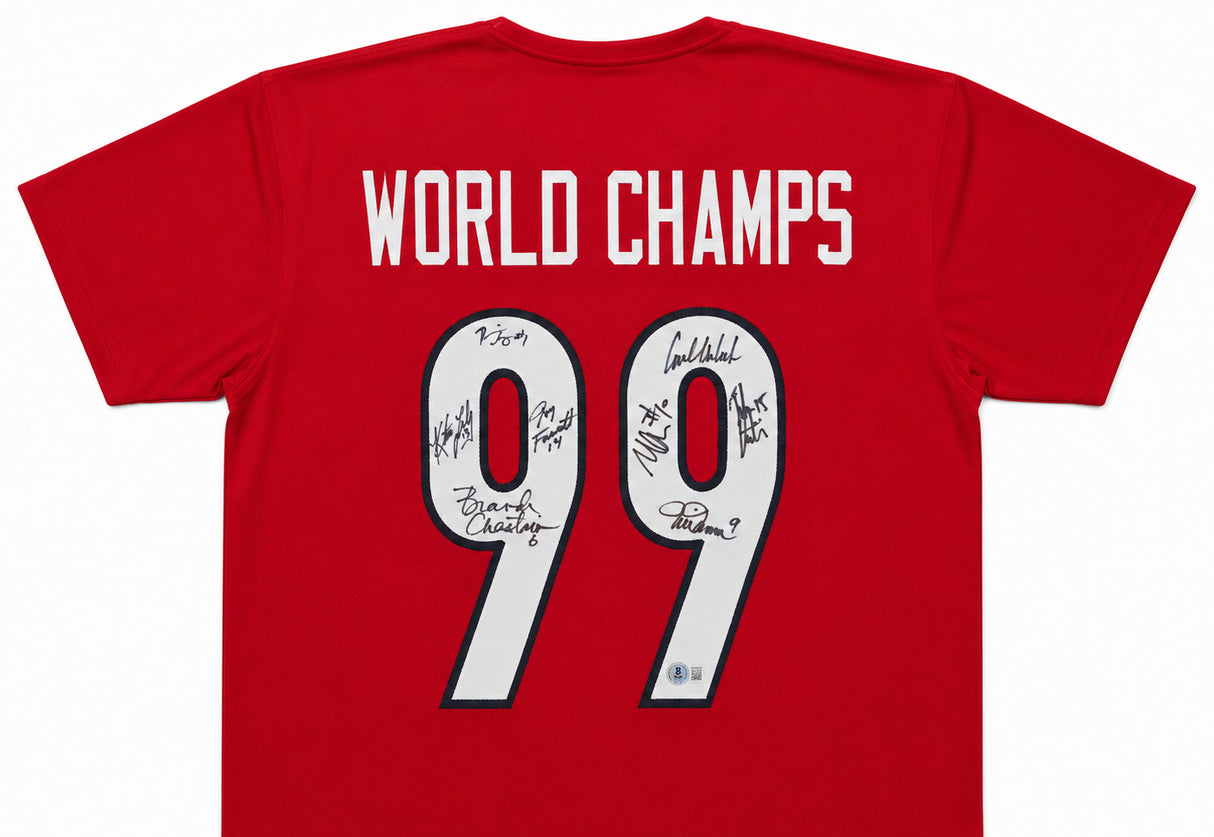 Team USA 1999 Women's World Cup Champions Autographed Black Jersey With 8 Signatures Including Hamm & Chastain Beckett BAS Witness Stock #266278