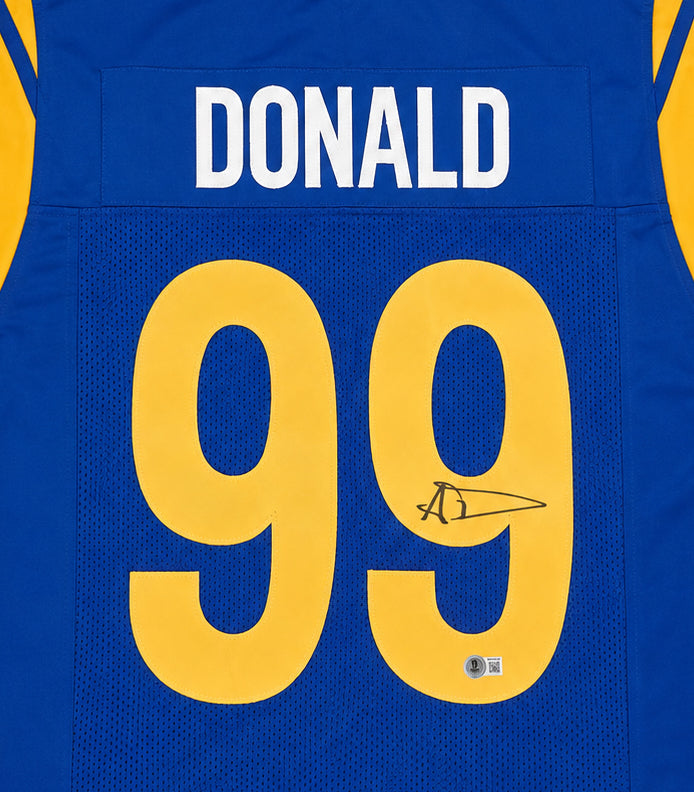 Los Angeles Rams Aaron Donald Autographed Blue Jersey Beckett BAS Witness Stock #267075