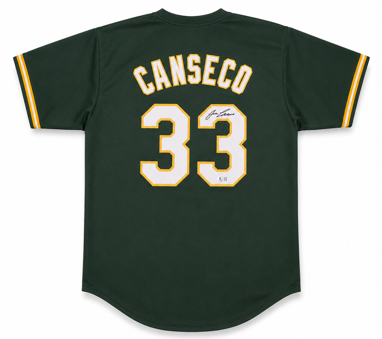 Oakland A's Jose Canseco Autographed Green Jersey Beckett BAS Witness Stock #267074