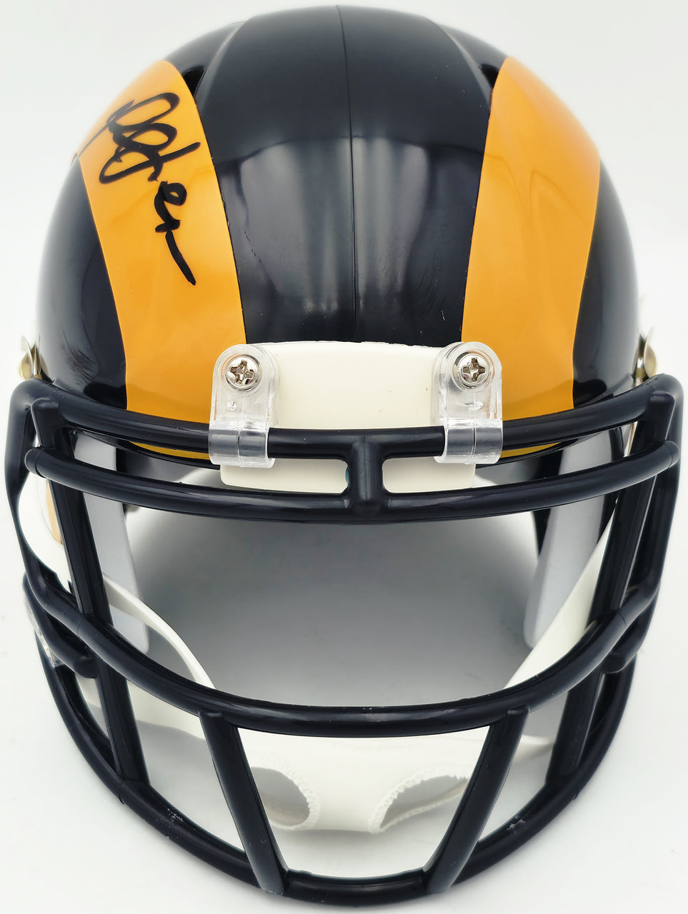 Marshall Faulk Autographed St. Louis Rams Blue 1981-99 Throwback Speed Mini Helmet JSA Witness Stock #267312