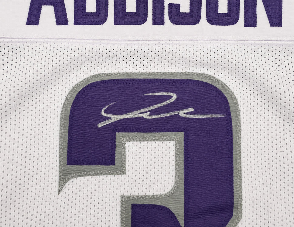 Minnesota Vikings Jordan Addison Autographed White Jersey Beckett BAS QR Stock #265947