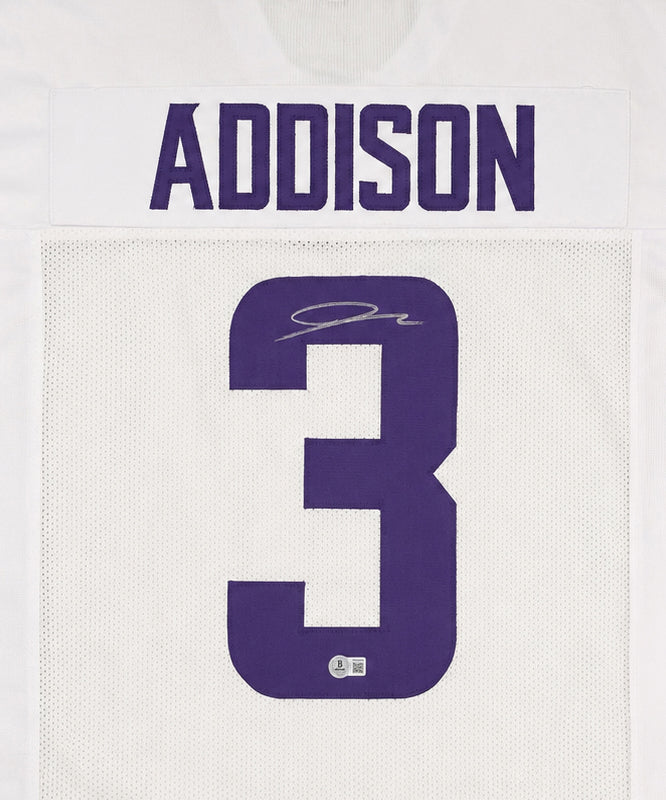 Minnesota Vikings Jordan Addison Autographed White Jersey Beckett BAS QR Stock #265952
