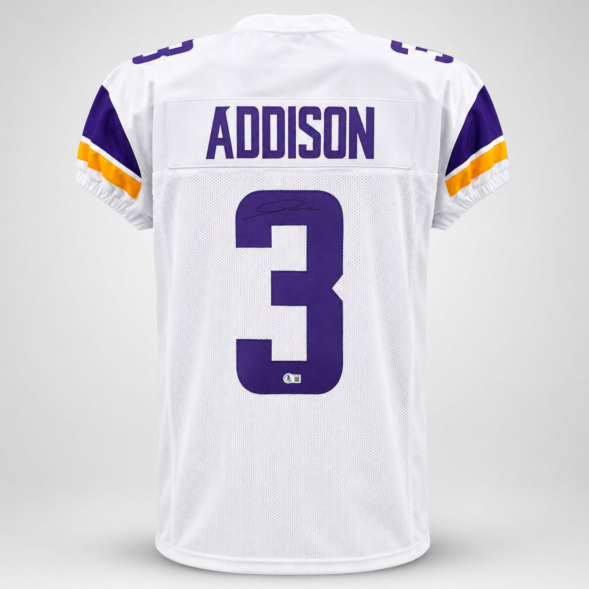 Minnesota Vikings Jordan Addison Autographed White Jersey Beckett BAS QR Stock #265946