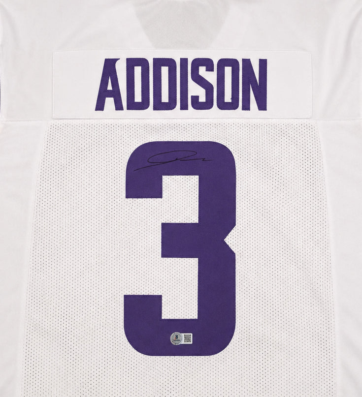 Minnesota Vikings Jordan Addison Autographed White Jersey Beckett BAS QR Stock #265946