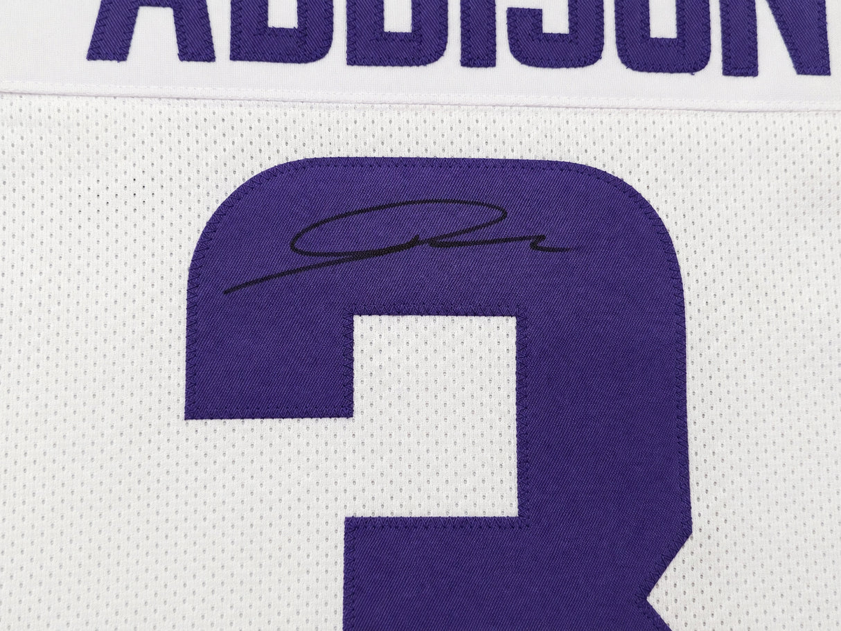 Minnesota Vikings Jordan Addison Autographed White Jersey Beckett BAS QR Stock #265946