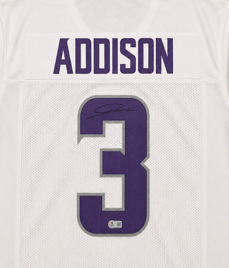 Minnesota Vikings Jordan Addison Autographed White Jersey Beckett BAS QR Stock #265948