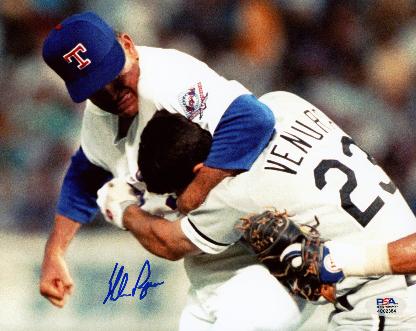 Nolan Ryan Autographed 8x10 Photo Texas Rangers Fight vs. Robin Ventura PSA/DNA ITP Stock #252366