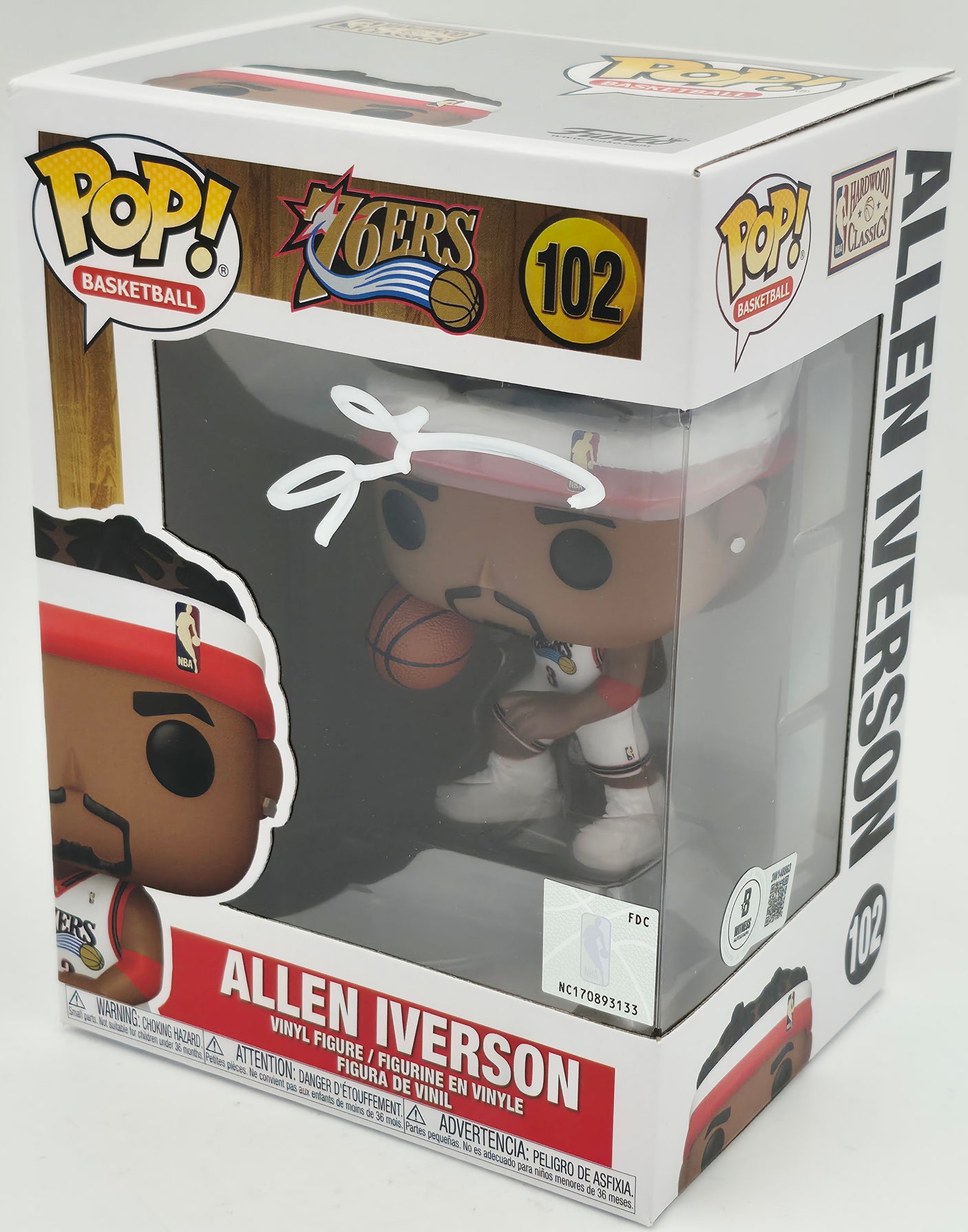 Allen Iverson Autographed Funko Pop Vinyl Figurine #102 Philadelphia 76ers Beckett BAS Witness Stock #252391