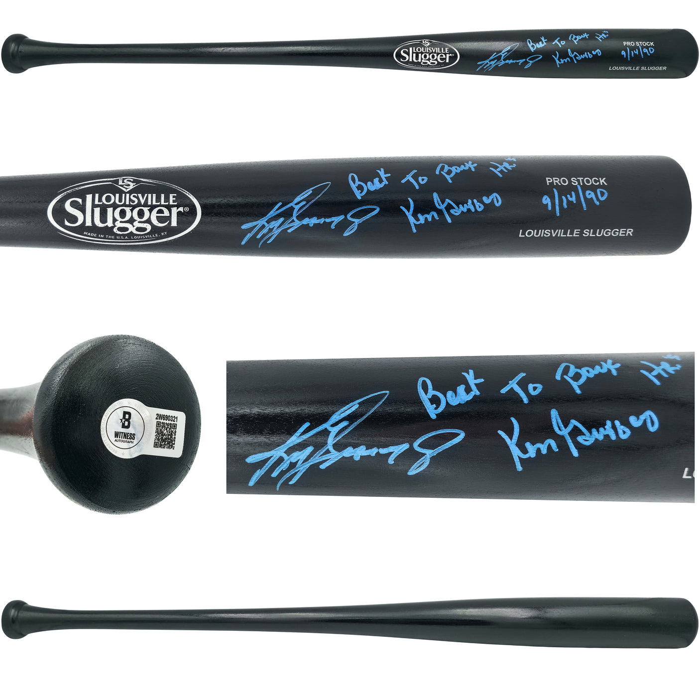 Ken Griffey Jr. & Sr. Autographed Black Louisville Slugger Pro Stock Baseball Bat Seattle Mariners "Back To Back HR 9/14/90" Beckett BAS Witness Stock #252417