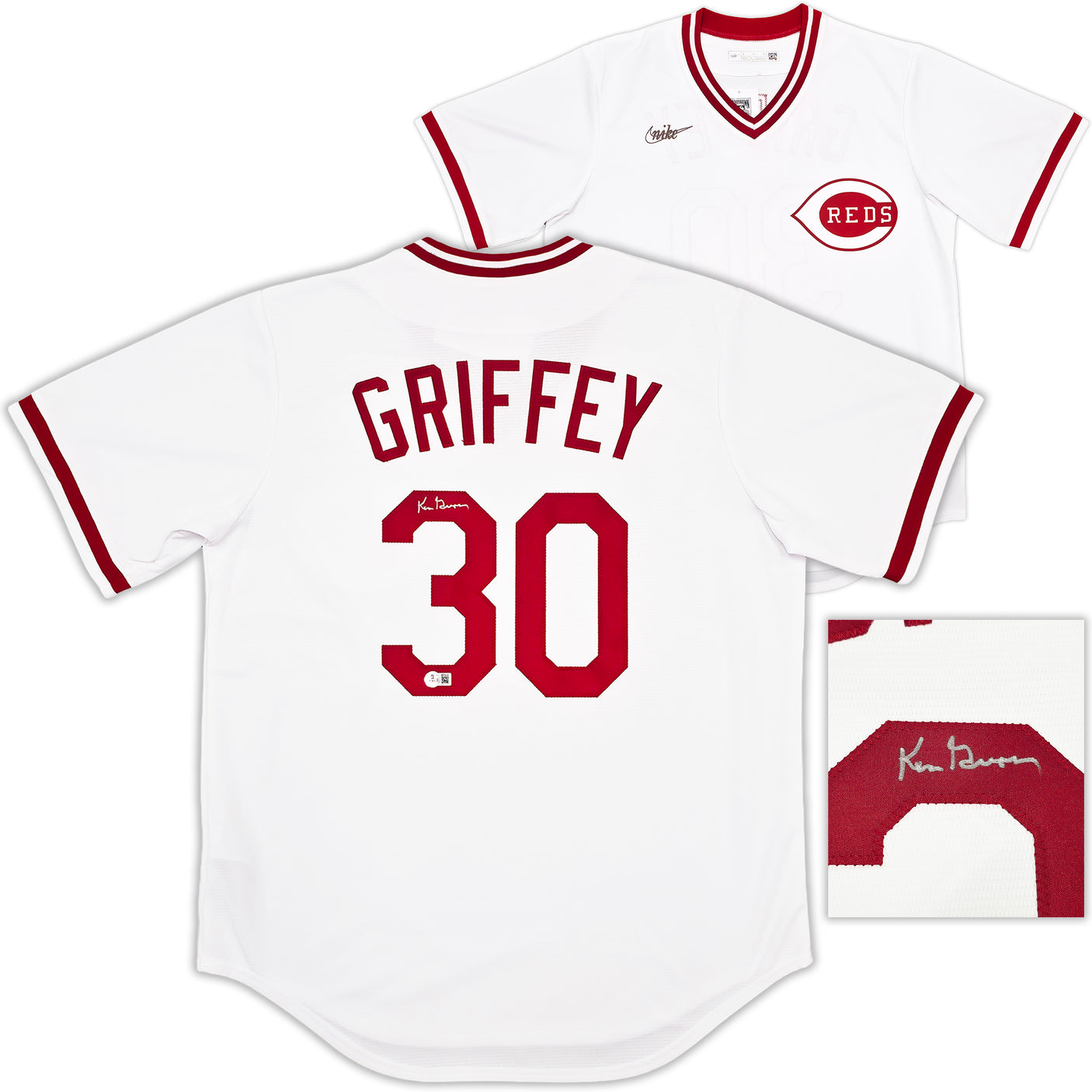 Cincinnati Reds Ken Griffey Sr. Autographed White Nike Cooperstown Collection Jersey Size Large Beckett BAS Witness Stock #252412