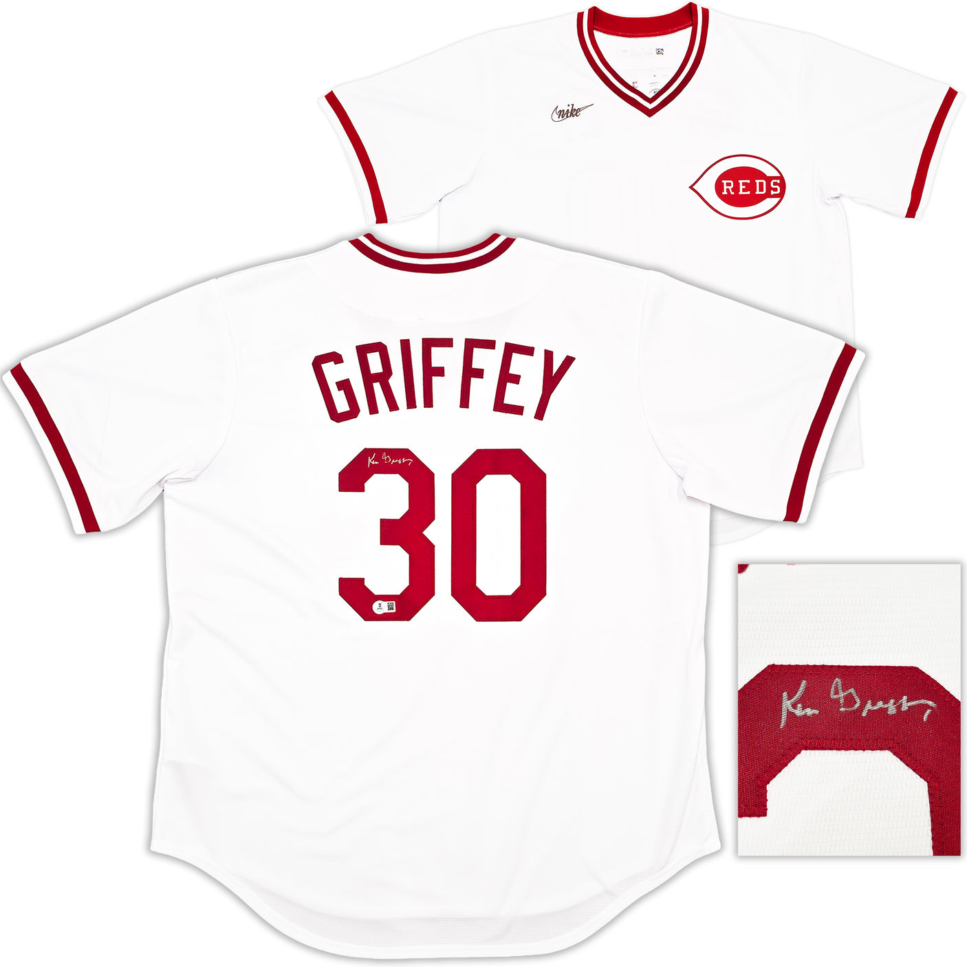 Cincinnati Reds Ken Griffey Sr. Autographed White Nike Cooperstown Collection Jersey Size XL Beckett BAS Witness Stock #252413