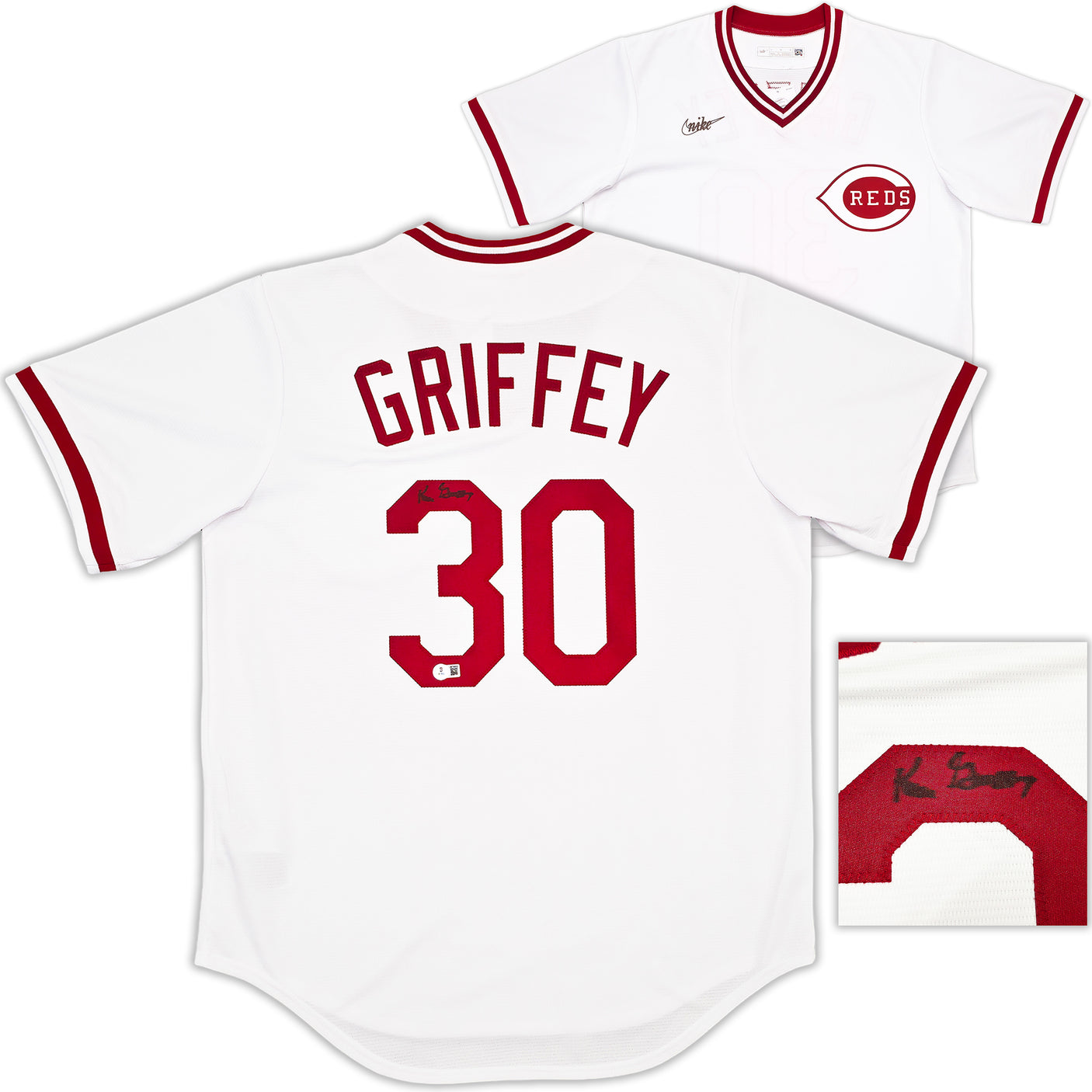 Cincinnati Reds Ken Griffey Sr. Autographed White Nike Cooperstown Collection Jersey Size Large Beckett BAS Witness Stock #252414