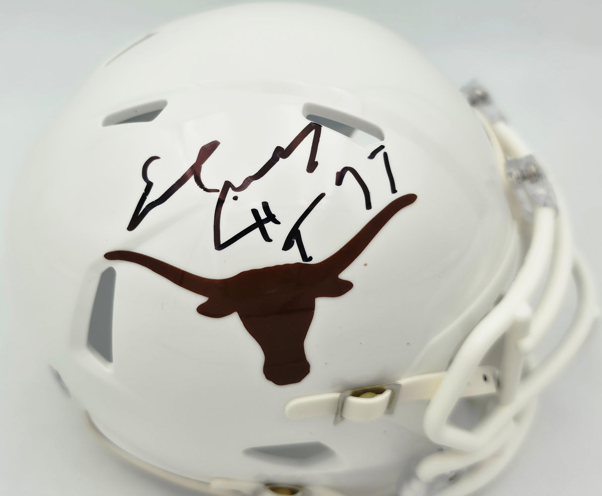 Earl Campbell Autographed Texas Longhorns White Speed Mini Helmet "HT 77" Beckett BAS Witness Stock #267465