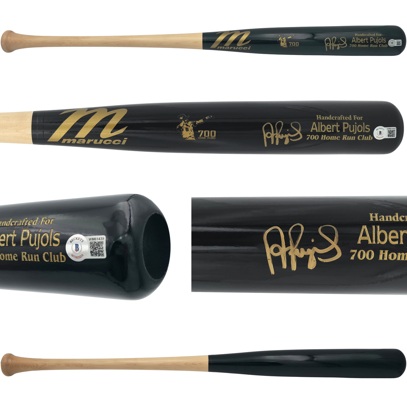 Albert Pujols Autographed Black Marucci 700 Home Run Club Engraving Baseball Bat St. Louis Cardinals Beckett BAS Witness Stock #252443