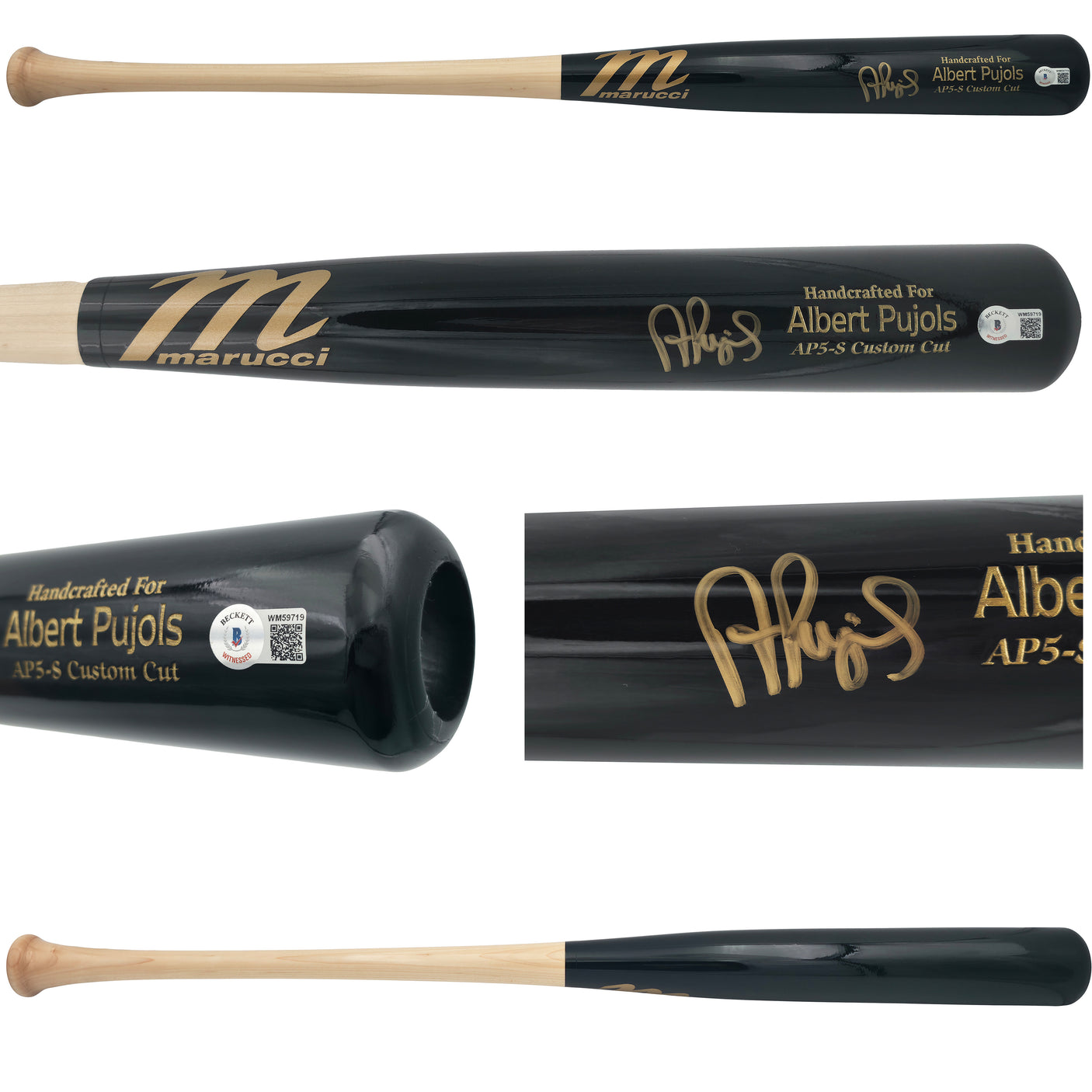 Albert Pujols Autographed Black Marucci Player Model Baseball Bat St. Louis Cardinals Beckett BAS Witness Stock #252445