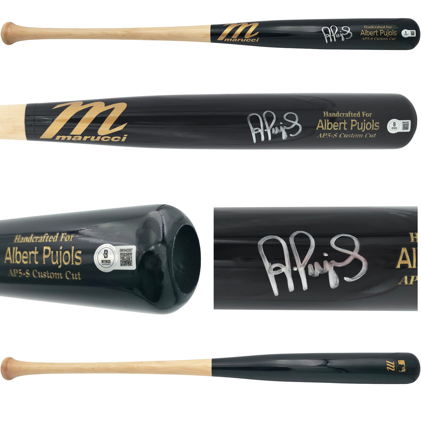 Albert Pujols Autographed Black Marucci Player Model Baseball Bat St. Louis Cardinals Beckett BAS Witness Stock #252446