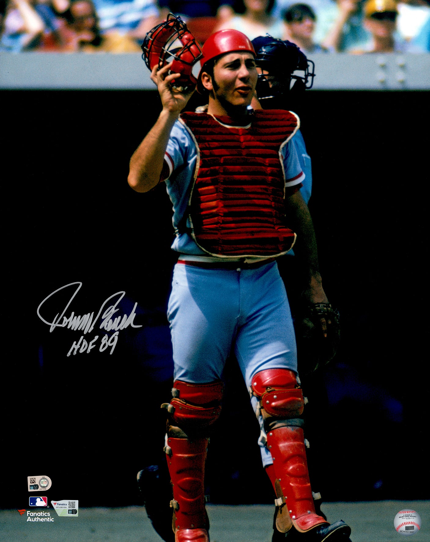 Johnny Bench Autographed 16x20 Photo Cincinnati Reds "HOF 89" Fanatics & MLB Holo Stock #252385
