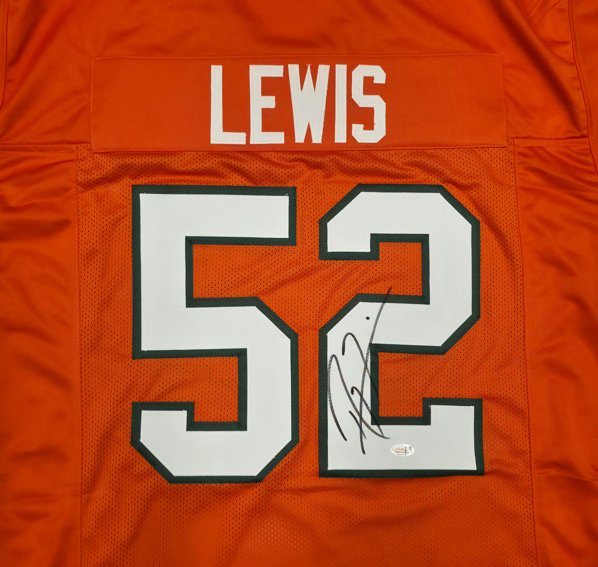Miami Hurricanes Ray Lewis Autographed Orange Jersey JSA Witness Stock #267397