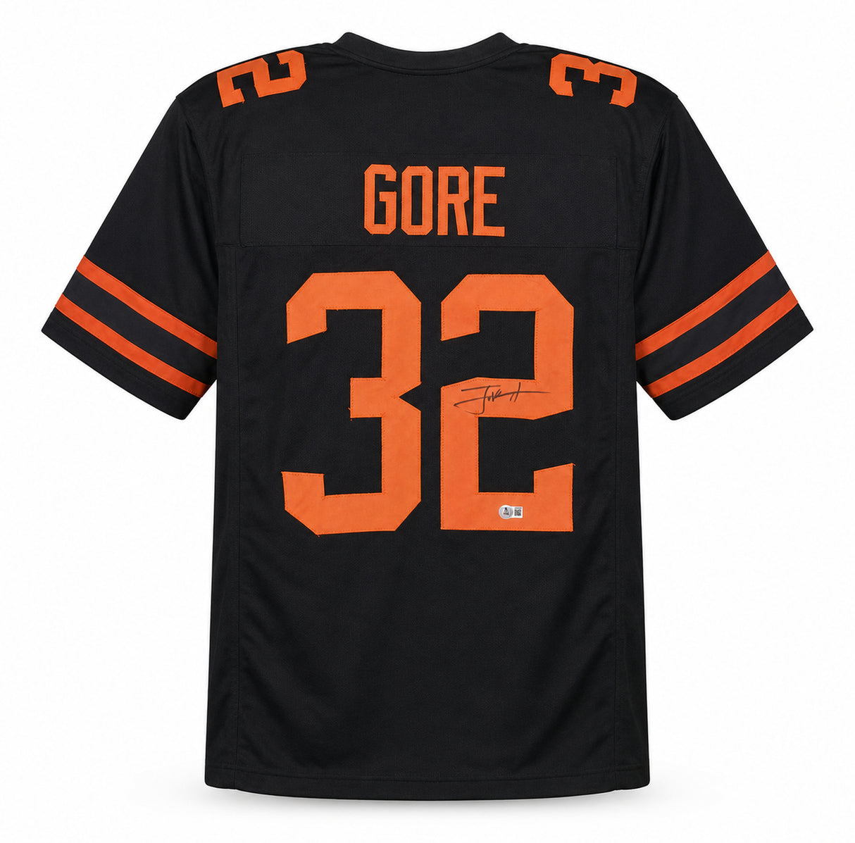 Miami Hurricanes Frank Gore Autographed Black Jersey Beckett BAS Witness Stock #267393