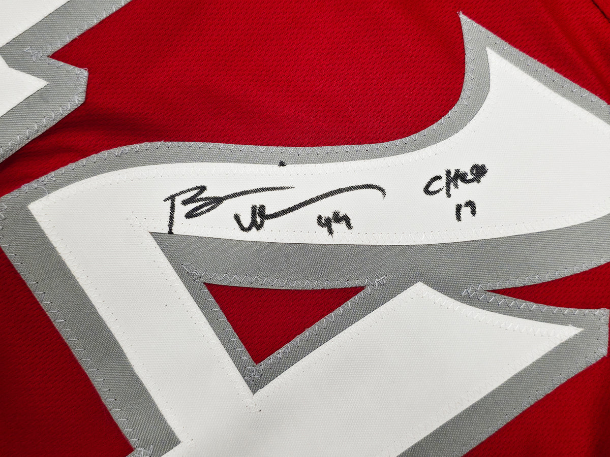 University of New Mexico Brian Urlacher Autographed Red Jersey "CHOF 17" Beckett BAS Witness Stock #267413