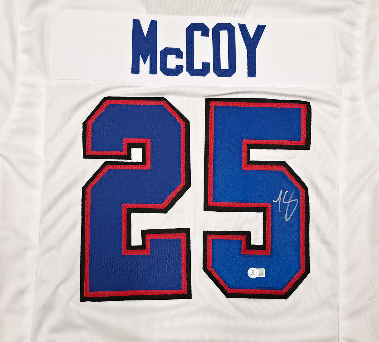 Buffalo Bills LeSean McCoy Autographed White Jersey Beckett BAS Witness Stock #267439